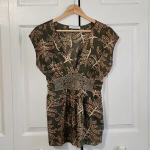 Vintage Charlotte Russe Women's Green Babydoll Top Size Med Crochet Glitter Y2K